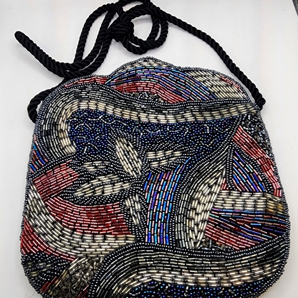 Roaring 1920s Flapper Glass Bead Silk Purse Vintage